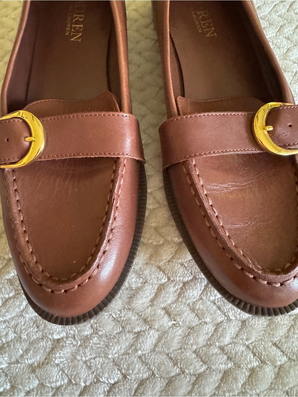 Lauren Ralph Lauren Brown Leather Buckle Loafers - Women's Size 6.5 - Picture 3 of 10
